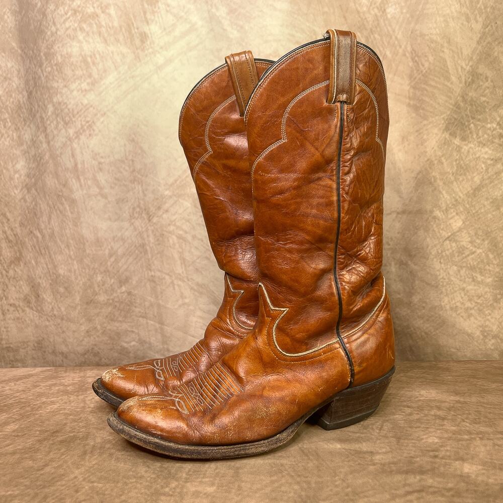 Tony Lama 5084 Cowboy Boots Brown Leather Pointed Toe Vintage Western Rodeo 90s